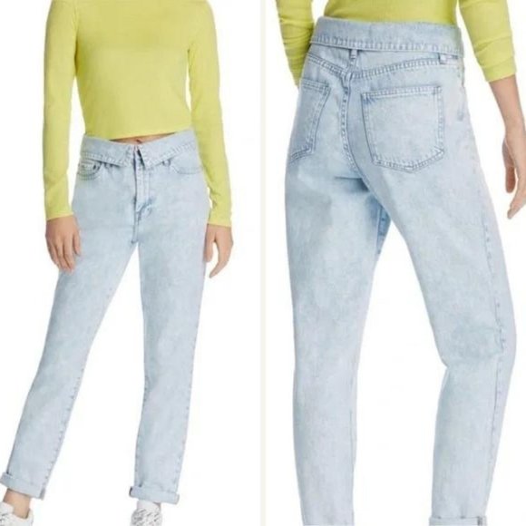 pistola Denim - Pistola Fold-over High Rise Jeans Womens sz 30 Relaxed Straight-leg Crush Wash